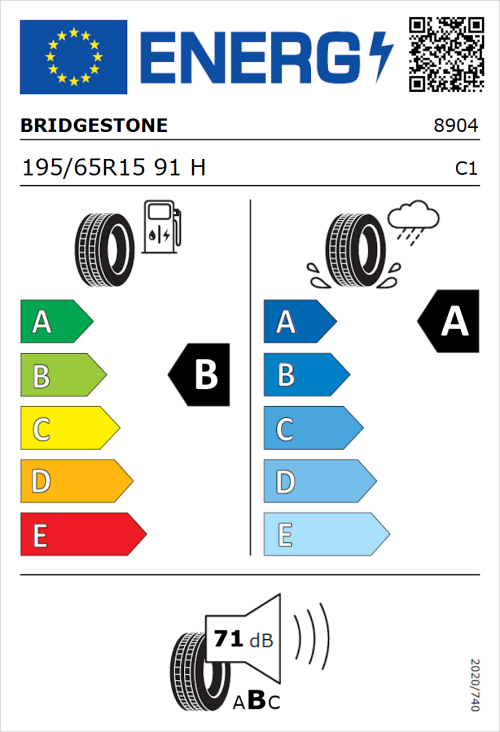 Tyre Label for Bridgestone Turanza T005 195/65R15 91H