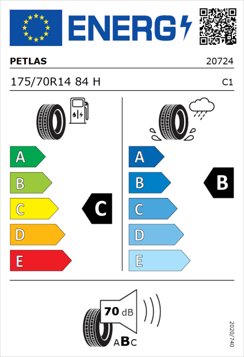 Tyre Label for Petlas Imperium PT515 175/70R14 84H